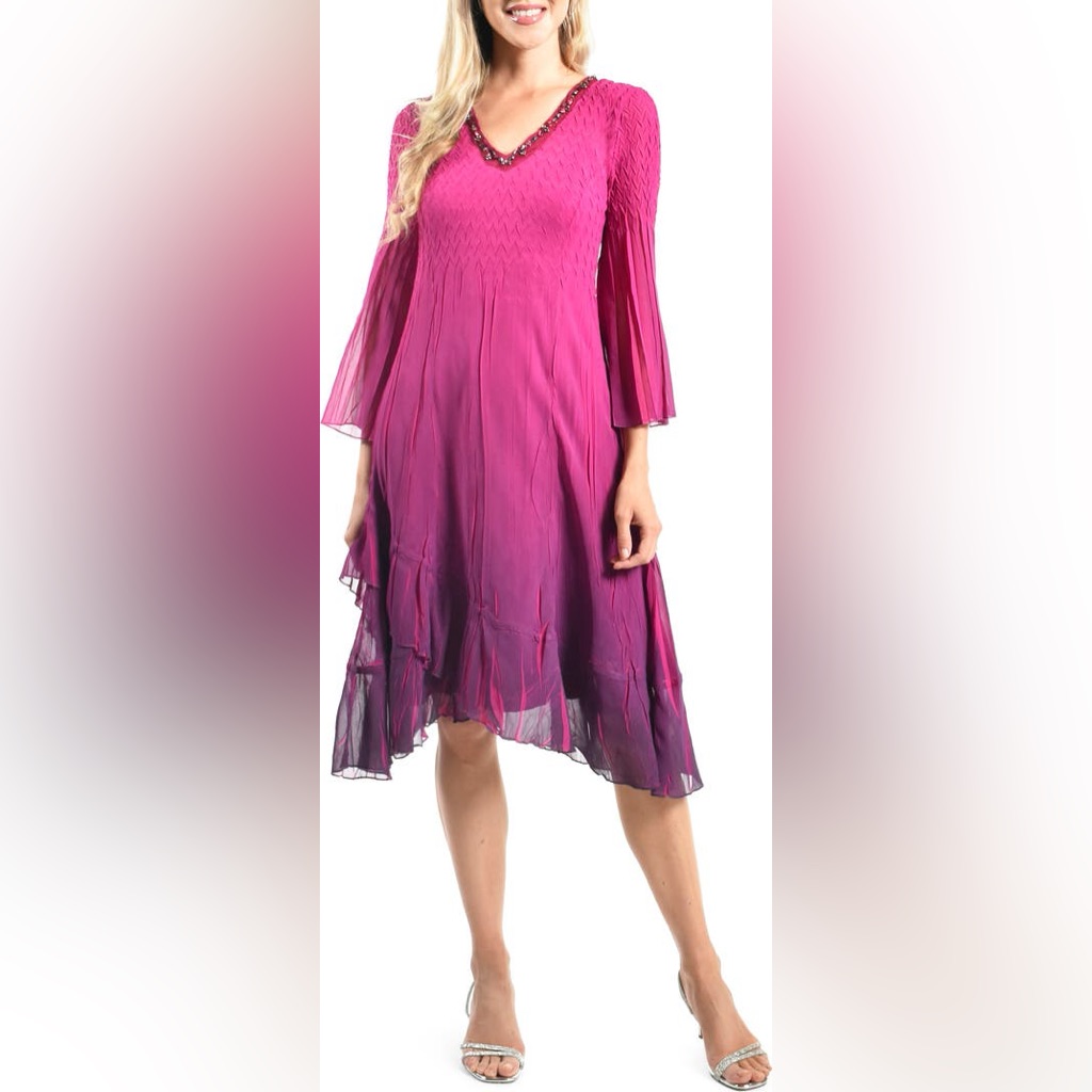 Komarov Ombr Slit Sleeve Charmeuse & Chiffon Cocktail Dress. Size Xl Women #78